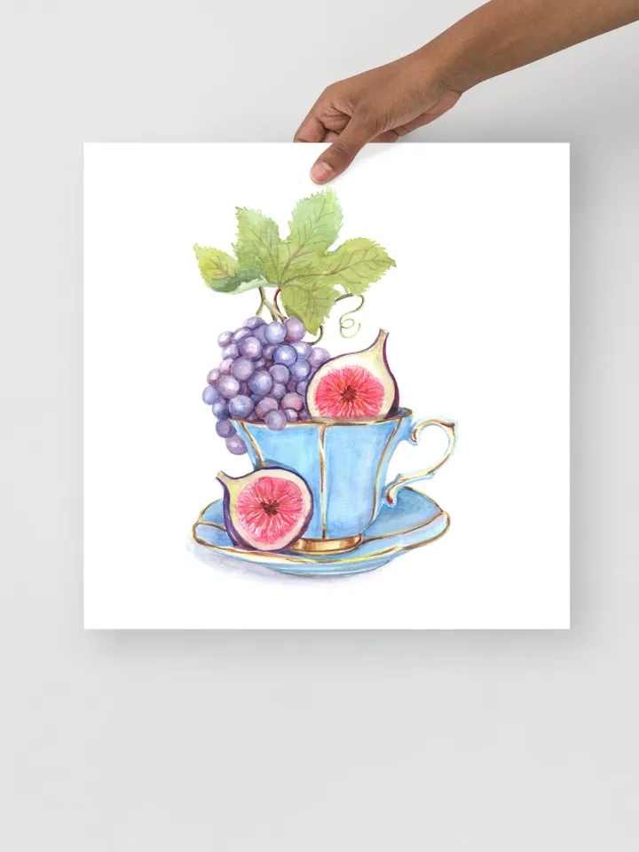 Tea Cup Watercolor Painting Print Fruit Watercolor Tea Lovers Vintage Tea Cup Art Figs Tea Party Decor Gift For Tea Lover Print Wall Art