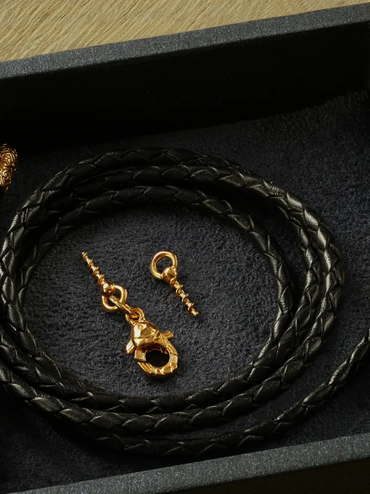 Leather Cord for Pendant with Silver and Gold