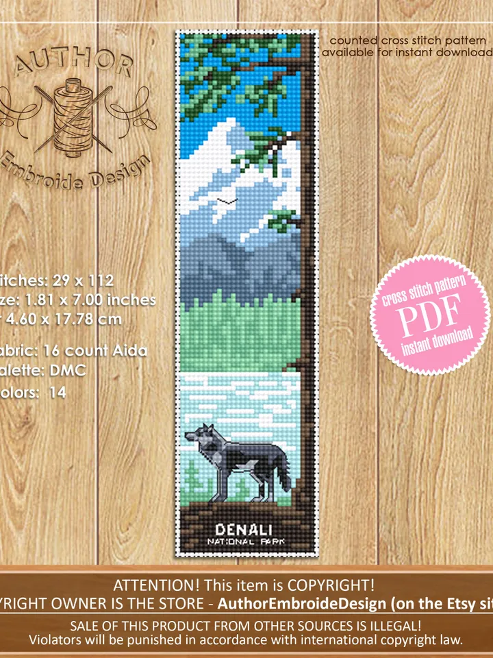 National Park bookmark set cross stitch pattern PDF download Nature cross stitch chart, Digital bookmark pattern PDF, Wild animals #B190