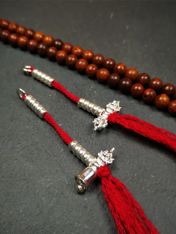 Gandhanra 5mm Silver Tibetan Buddhist Prayer Bead Counters for 6-15mm Mala,with Dorje Vajra Pendant