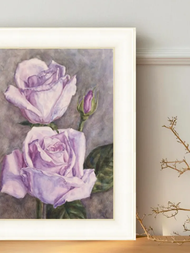"Rose in cold tones" Flower Original Wall Art Painting Watercolor Artwork picture artwork floral