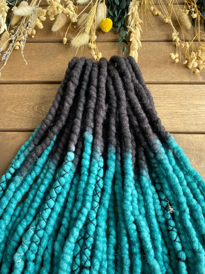 Black and turquoise ombre Wool Double Ended dreadlocks🖤