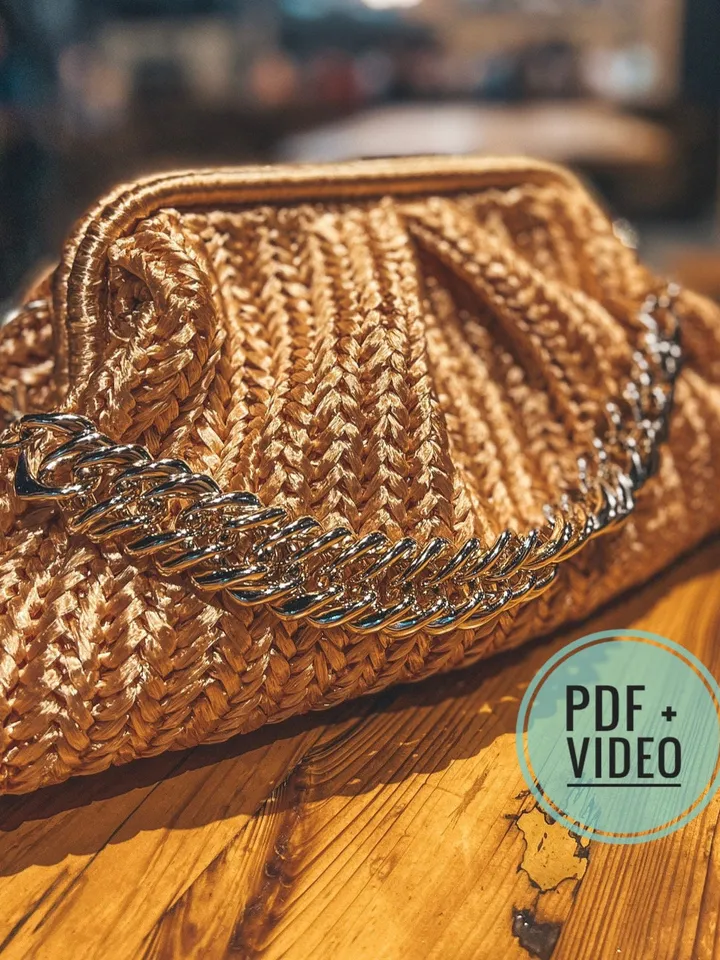 Crochet pattern Dumpling vintage bag PDF digital instant download, gold claps, purse, bridesmaid wedding clutch, crochet handbag, cloud bag