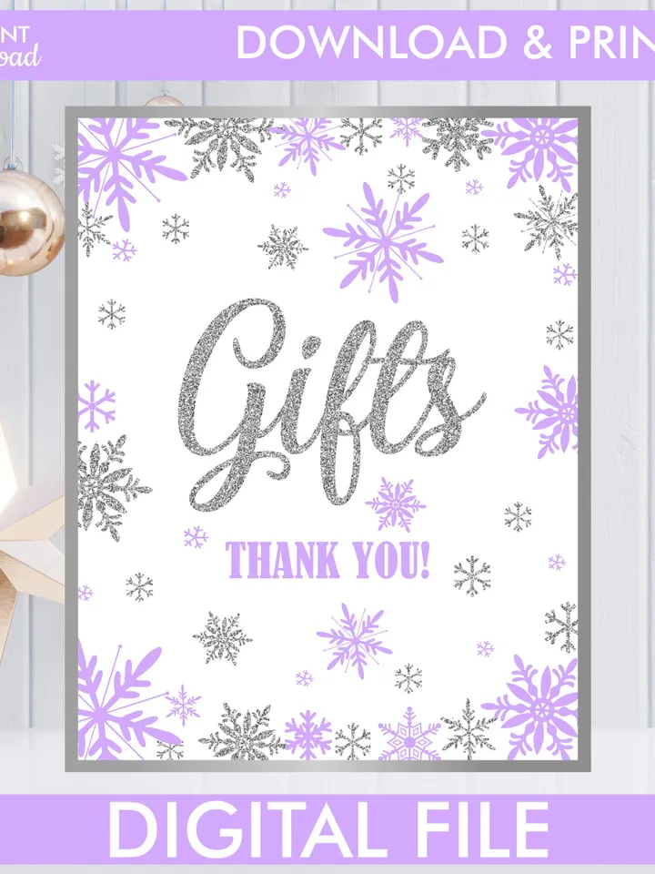 Winter Onederland Signs, Winter Onederland Birthday Girl Decorations, Purple Silver Snowflakes First Birthday Decorations Instant Download