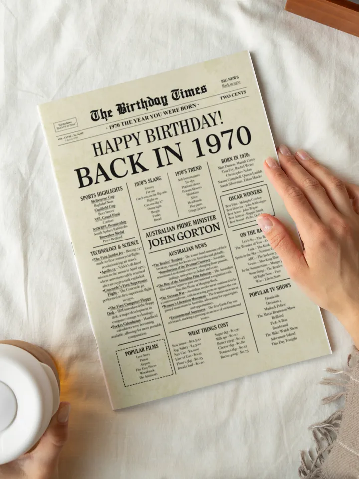 1970 AUSTRALIA, 55th birthday newspaper print Australian, 1970 birthday poster INSTANT DOWNLOAD, 55 years ago back in 1970 print for Aussie