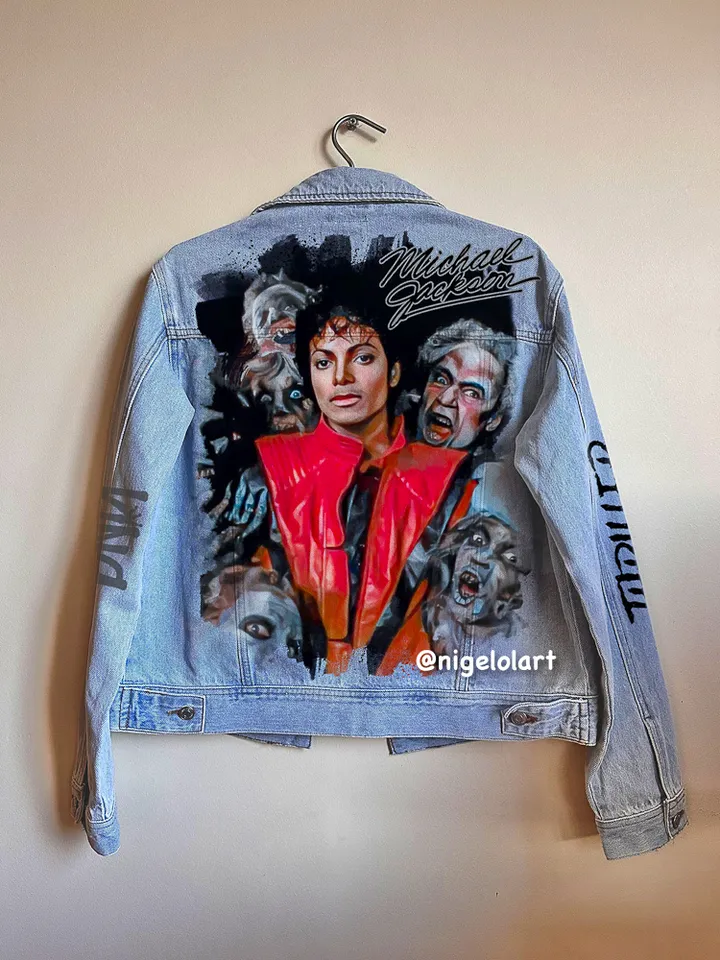 Michael Jackson Thriller Painted denim jacket Custom jacket Personalized order portrait from photo