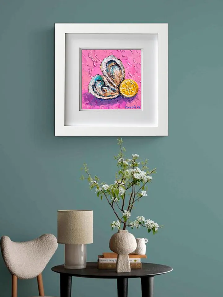 Oyster Painting Lemon Painting Impasto Oil Painting 8x8 Shell Original Art Kitchen Wall Art Seafood Art Coastal Artwork Oyster Food Painting by ArtFromVictoria