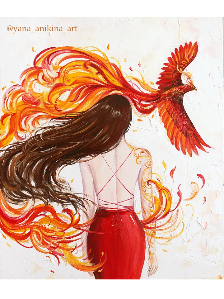 Phoenix Oil Painting on Canvas Phoenix Art Original Phoenix and Woman Artwork Handmade