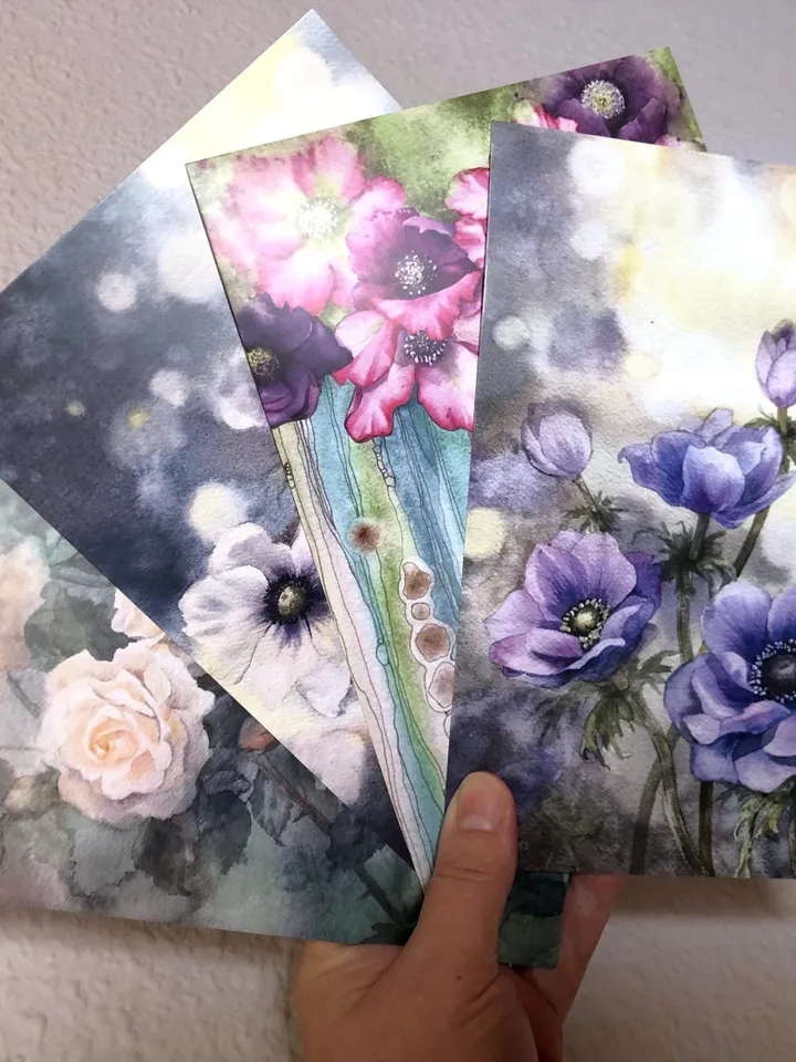 Flowers Watercolor Prints Set of 4 Floral Ptints Wildflowers Painting