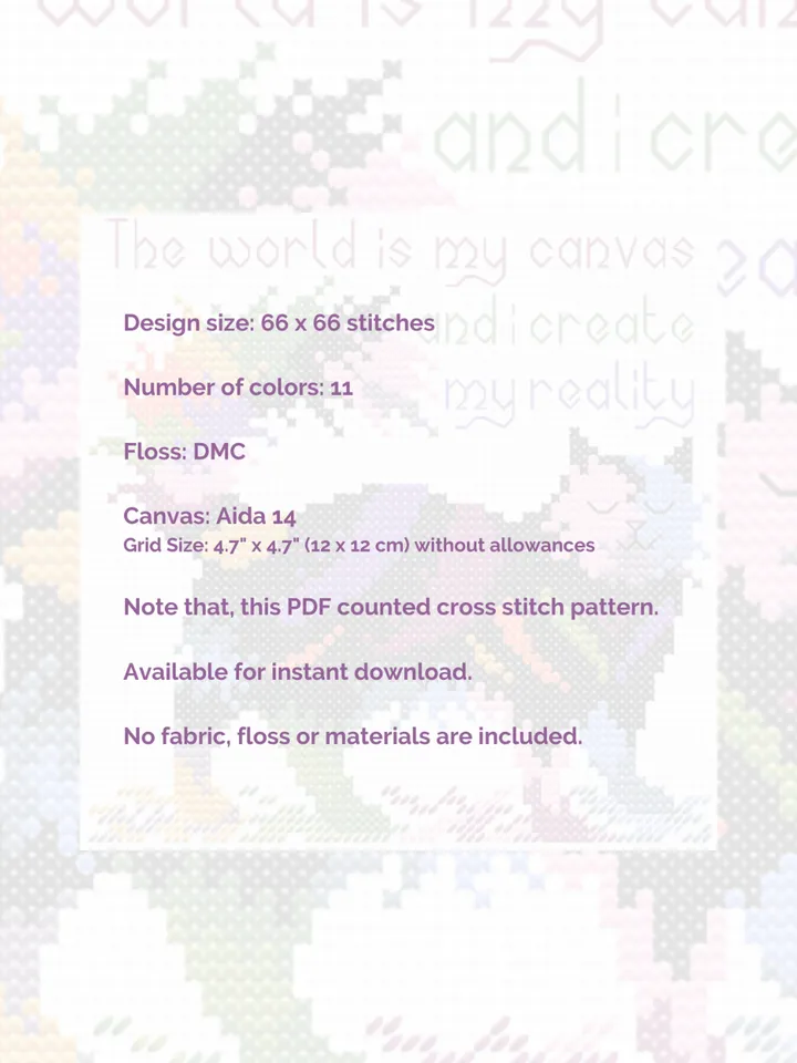 Cross stitch pattern Colorful Cat, easy cross stitch pattern PDF