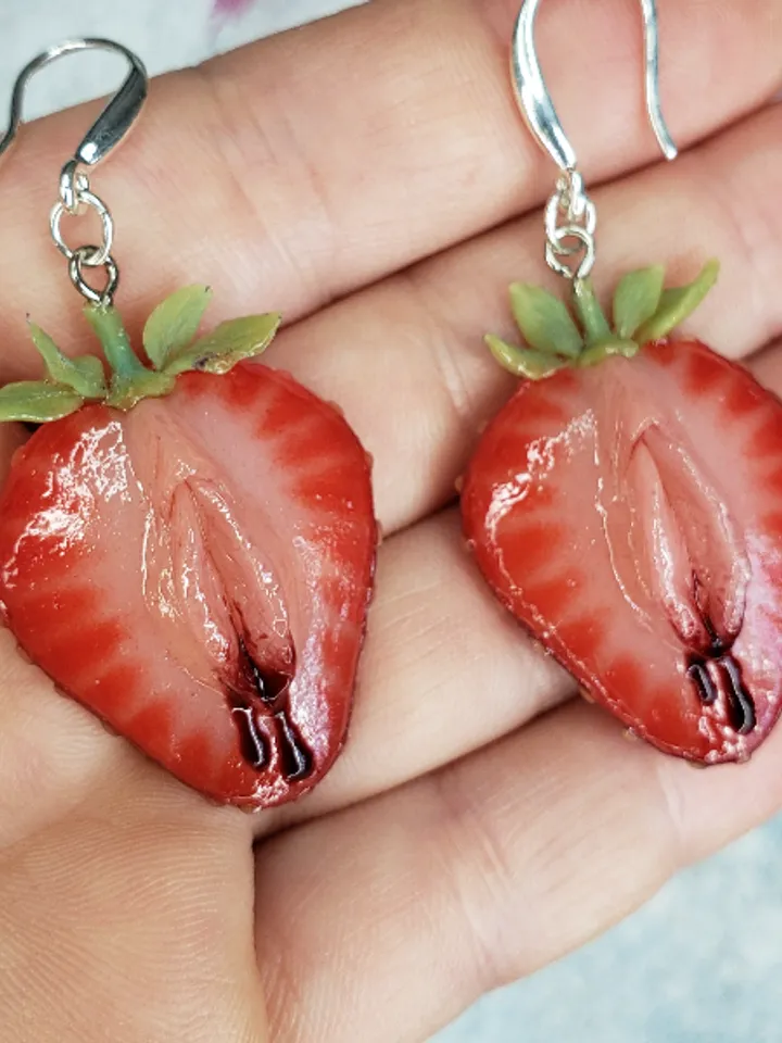 Strawberry earrings, polymer clay,stainless steel coated with silver