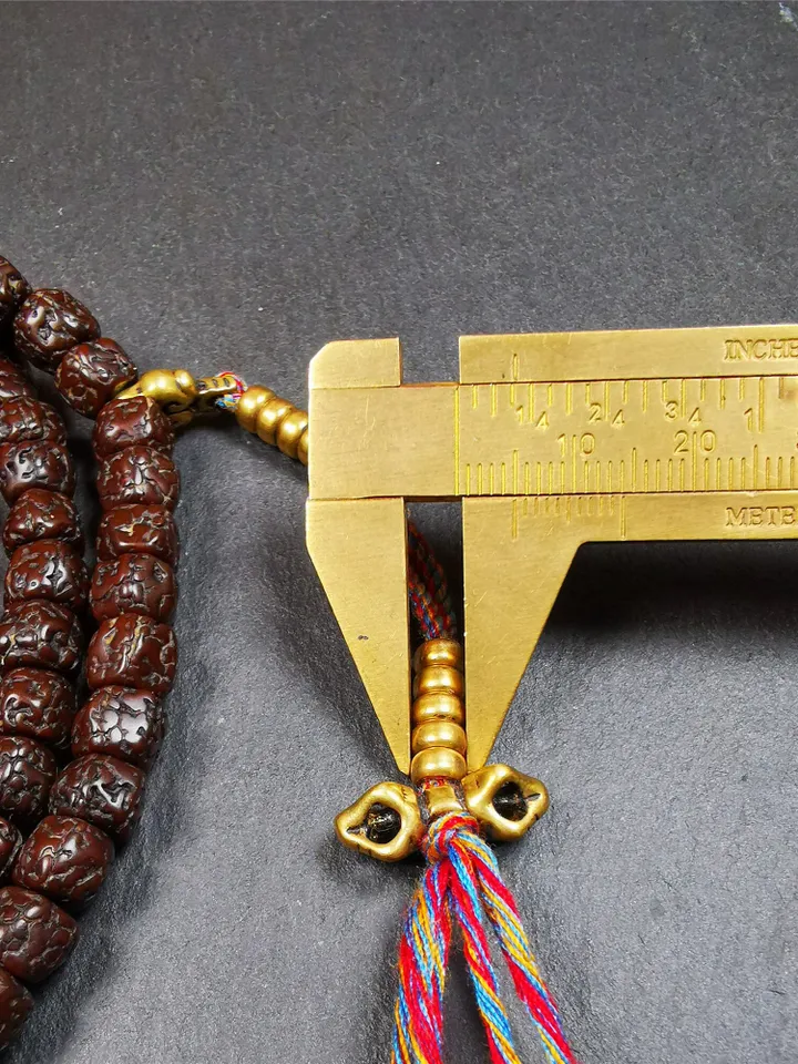 Gandhanra Old Tibetan 108 Rudraksha Mala,Prayer Beads Necklace,Rosary Beads for Meditation,Diameter 0.32", Circumference 30"