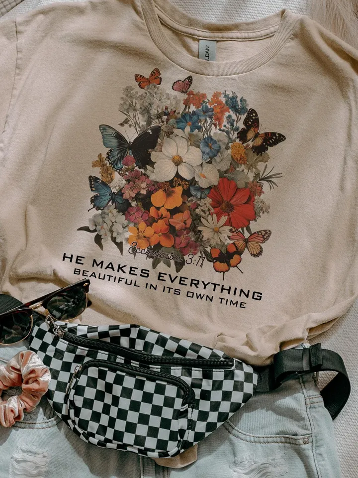 He Makes Everything Beautiful Christian PNG, Floral Christian png, Bible Verse png, Christian Artwork, Women's Christian png, Botanical Art