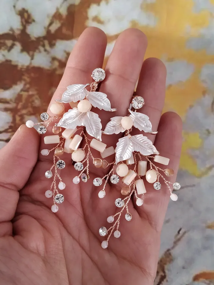 Rose Gold | Blush Boho Bridal Earrings | Chandelier Statement Wedding Earrings | Floral Wedding Jewelry | Bridesmiad Gift | Laurel Jewelry