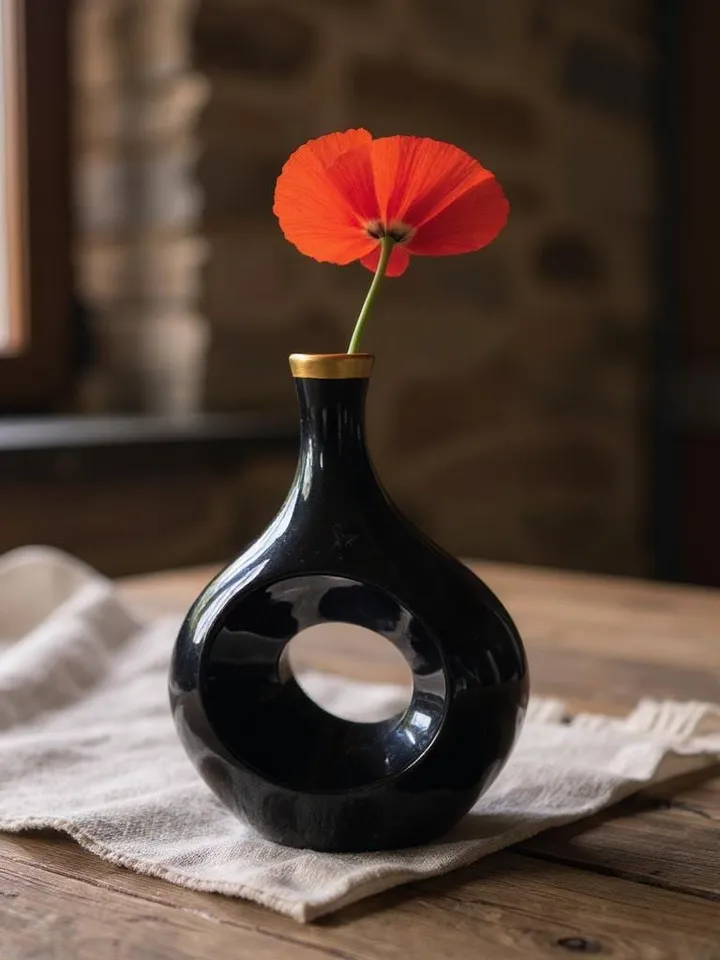 Handcrafted Aestetic Vase For Flowers or Home Decor | Elegant Black and Gold Hand-Painted Vase For Livingroom, Home Decor