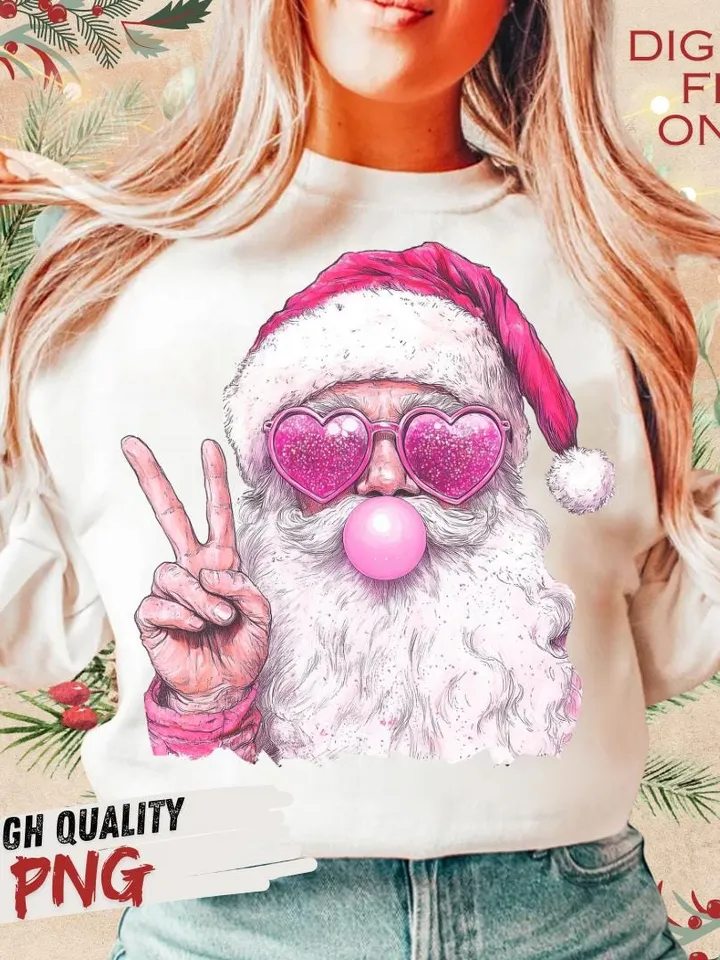 Retro Santa Christmas Blowing Bubble PNG, Vintage Merry Christmas PNG, Funny Santa With Sunglasses Xmas Holiday Sublimation Digital Download