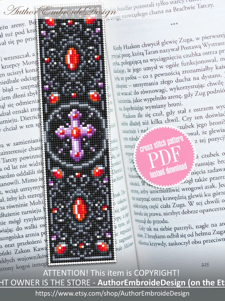 Gothic bookmark cross stitch pattern PDF download Vampire cross pattern digital PDF, Gothic cross stitch chart, Religious bookmark #B292