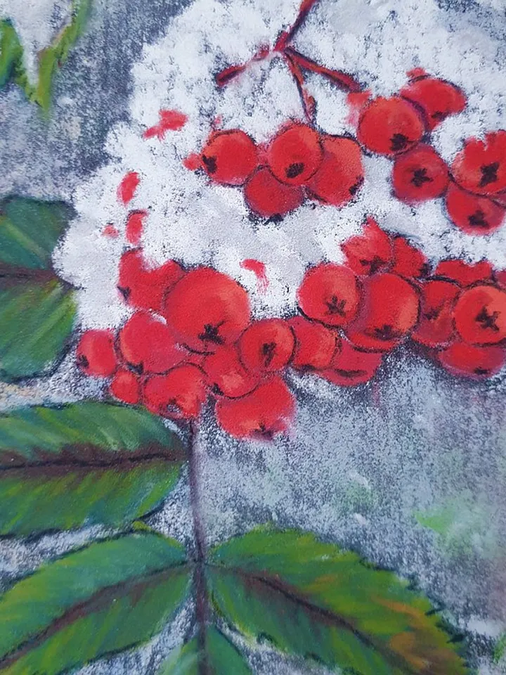 Rowan Painting Christmas Decoration Original Art Berry Wall Art Frame Painting
