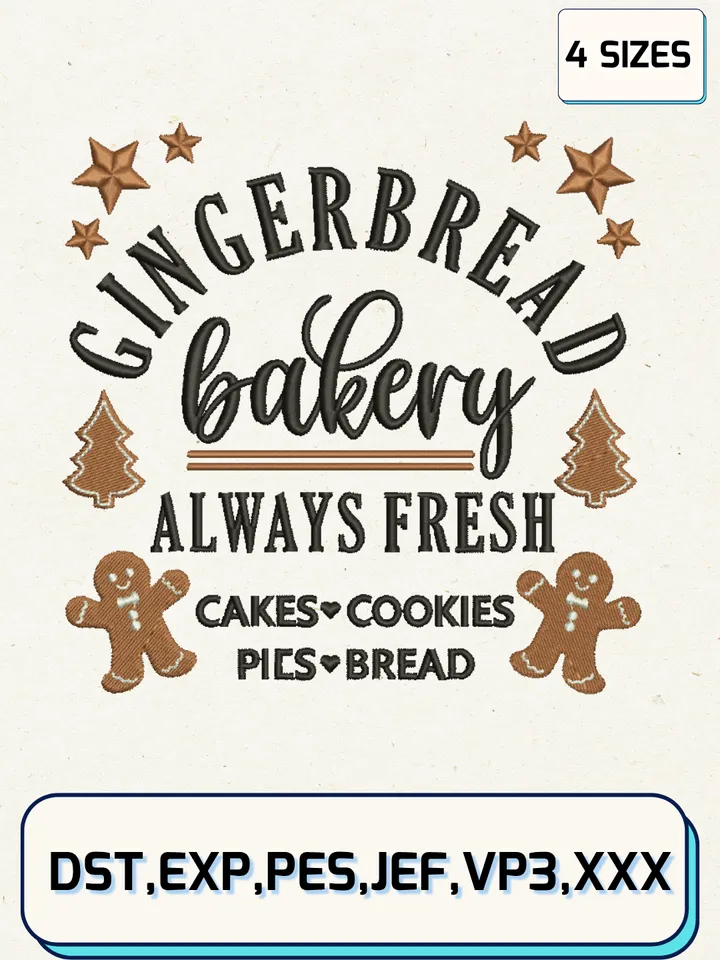 Gingerbread Bakery Christmas Cookies Embroidery Design Files,Christmas Embroidery Designs,Machine Embroidery Files,4 Sizes