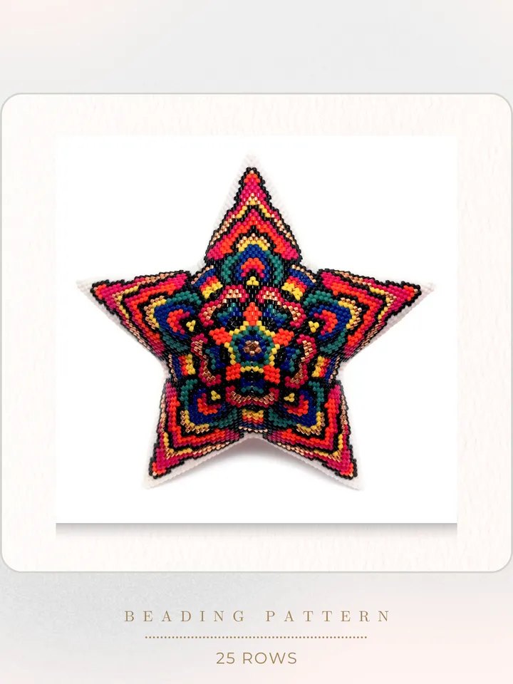 Beaded Star, Arabesque Seed Bead Pattern, Peyote Stitch, Multi Colour Ornament for Christmas Tree