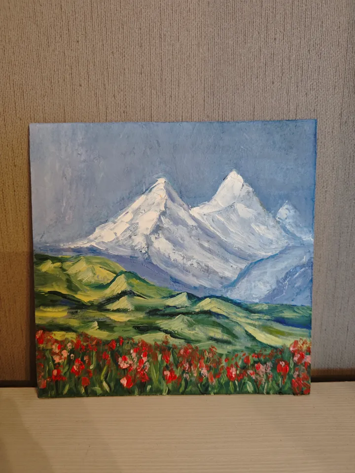 Mountains Landscape Original Painting Alps Mountains Original Art Mountain Modern Oil Artwork Alps Landscape Mountains And Meadow Wall Decor 8x8 inches by OlgaSokolovaArt