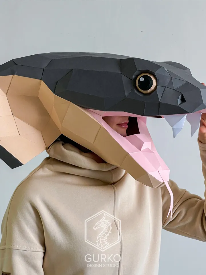 Cobra Mask Papercraft, Snake, Digital Template, PDF Download, Gurko, 3D Low Poly Animal Mask, DIY Origami, Pepakura, Paper Mask, DIY Costume