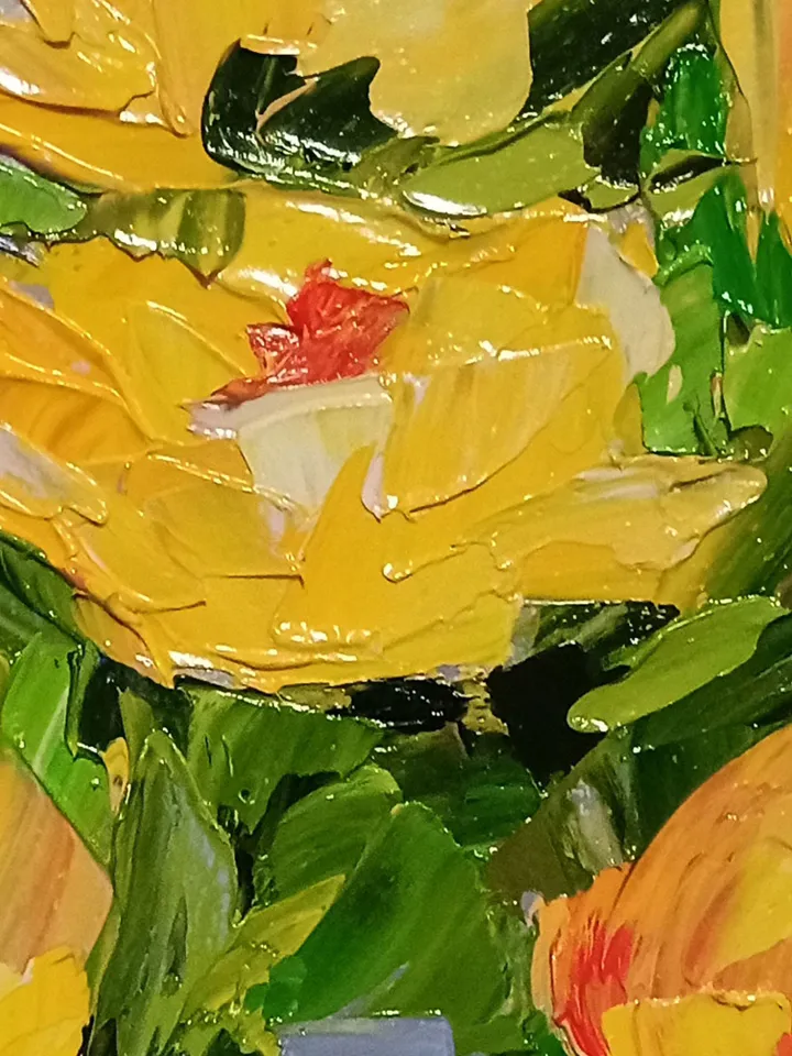 Roses Yellow Painting Original Art Impasto Oil Painting on Cardboard