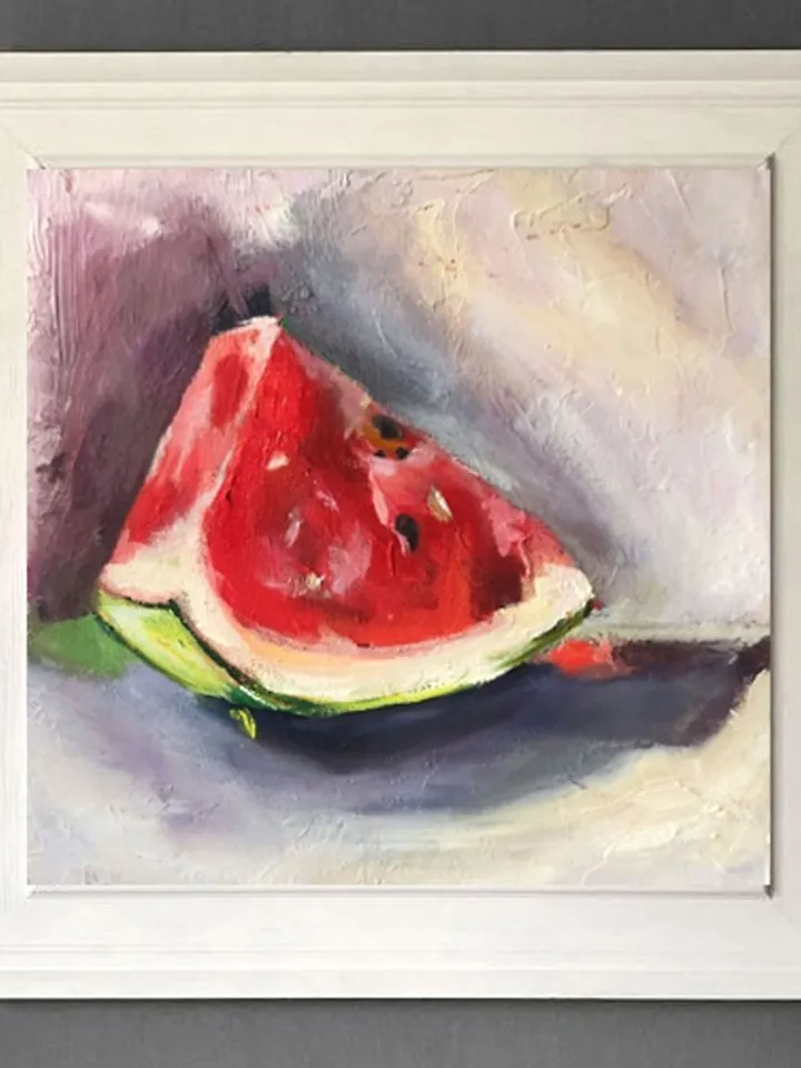 Watermelon Art Original Oil Painting Melon Artwork Berry Kitchen Wall Art