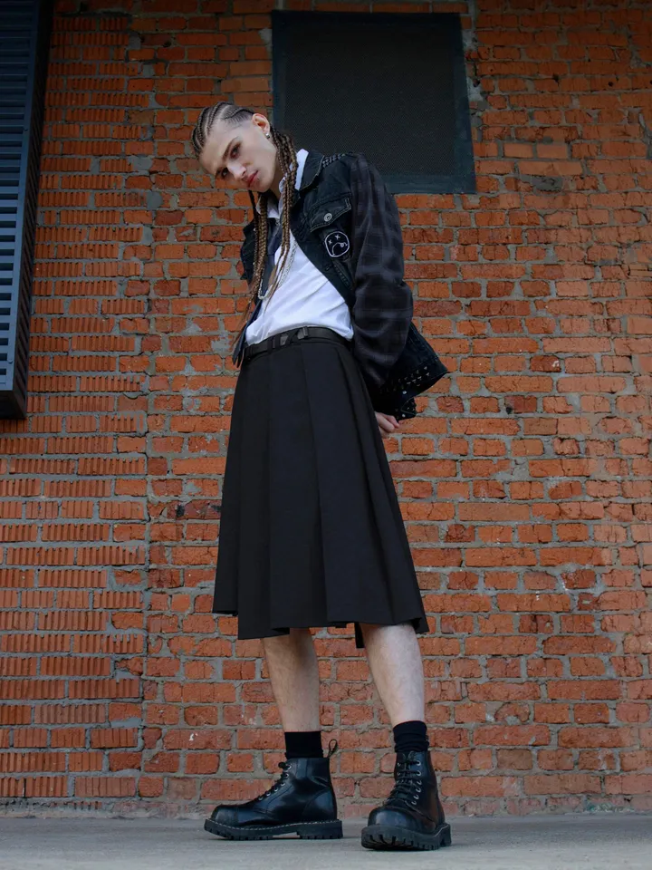 Men's "School Mood" asymmetrical pleated skirt \ Men's skirt \ kilt