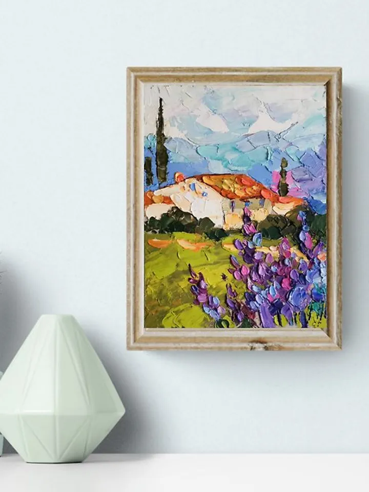 Toscana Painting Lavender Field Original Art Wall Decor Oil Painting by Verafe