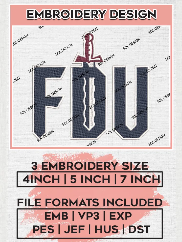 FDU Knights Football Team Logo Embroidery Design Files, NCAA Fairleigh Dickinson Knights Machine Embroidery, NCAA Teams, 3 sizes, NCAA Machine embroidery designs, Digital Download