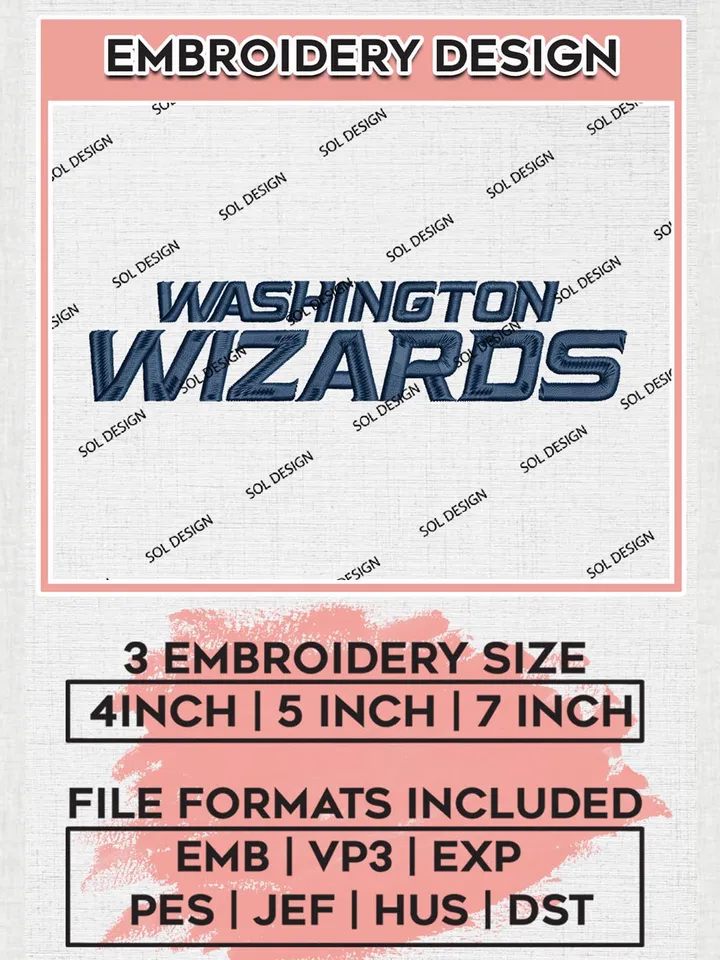 NBA Washington Wizards Text Logo Embroidery Designs, Washington Wizards Machine Embroidery Design Files, NBA Logo Machine Embroidery, NBA Embroidery Design, Digital Download