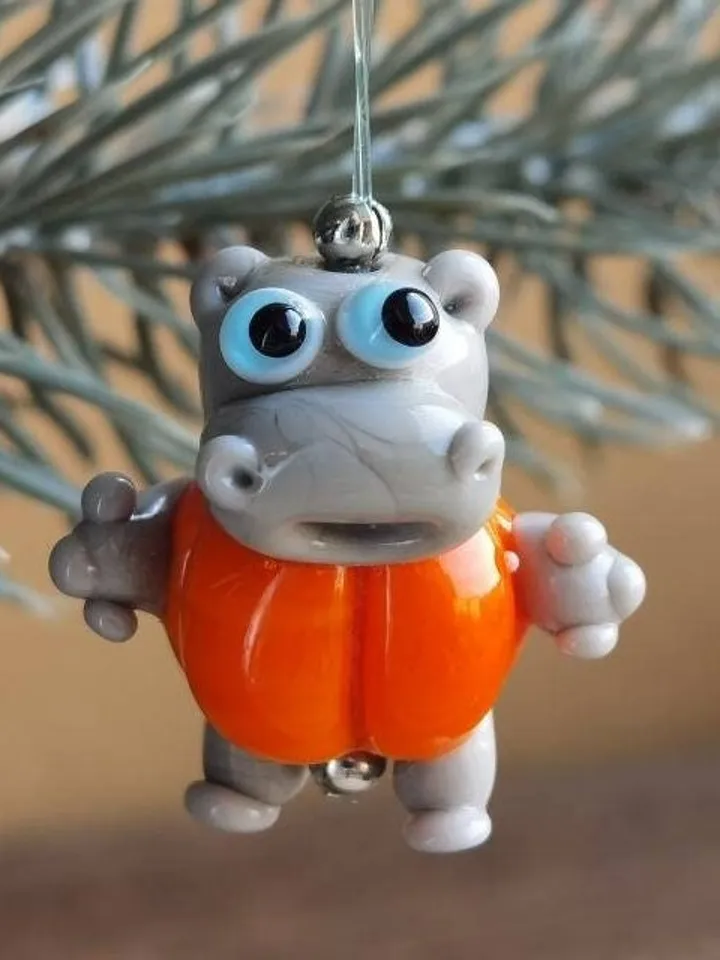 Hippo gifts Hippo ornament Hippo miniature Hippo figurine Hippo art Hippo Christmas Hippopotamus statues Begemoth figurine Glass hippo