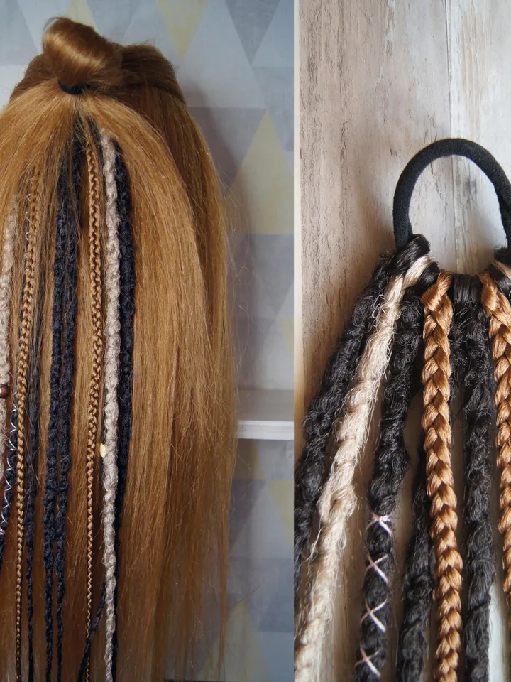 Dreads on hairband Ponytail Crochet brown blonde ginger synthetic dreadlock extensions with braids Boho earthy forest hair 24 inches