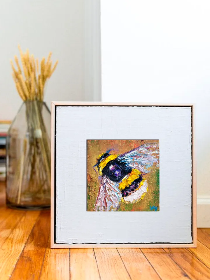 Bumble Bee Painting Save The Bees Original Art Impasto Oil Painting 6x6 Honey Bee Wall Art Insect Honeybee Artwork Handmade Birthday Gift by ArtFromVictoria