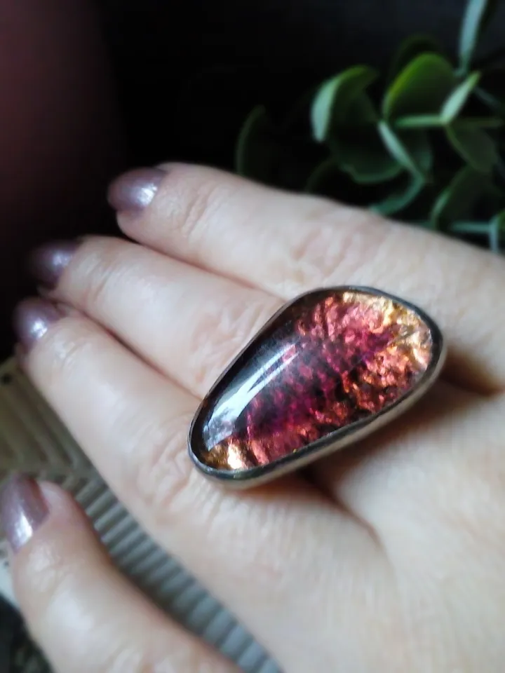 Big Glass fused ring, simple stained glass, tiffany ring, shiny ring, transparent ring, tin soldered ring