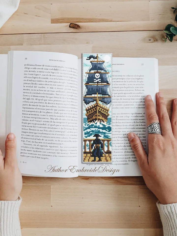 Pirate bookmark cross stitch pattern PDF download Pirate ship cross stitch chart, Needlepoint bookmark pattern digital PDF for boys #B474