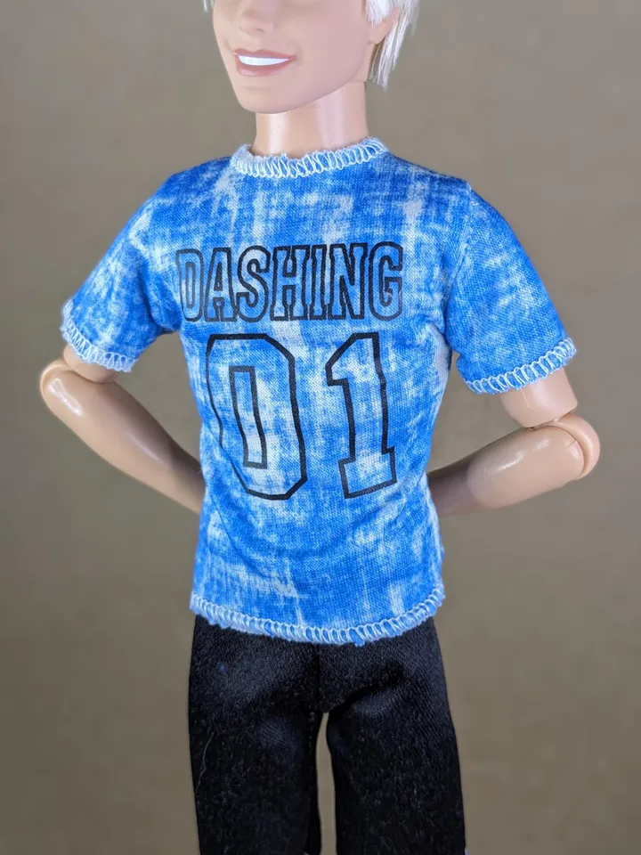 Blue printed T-shirt for 12-inch fashion male dolls