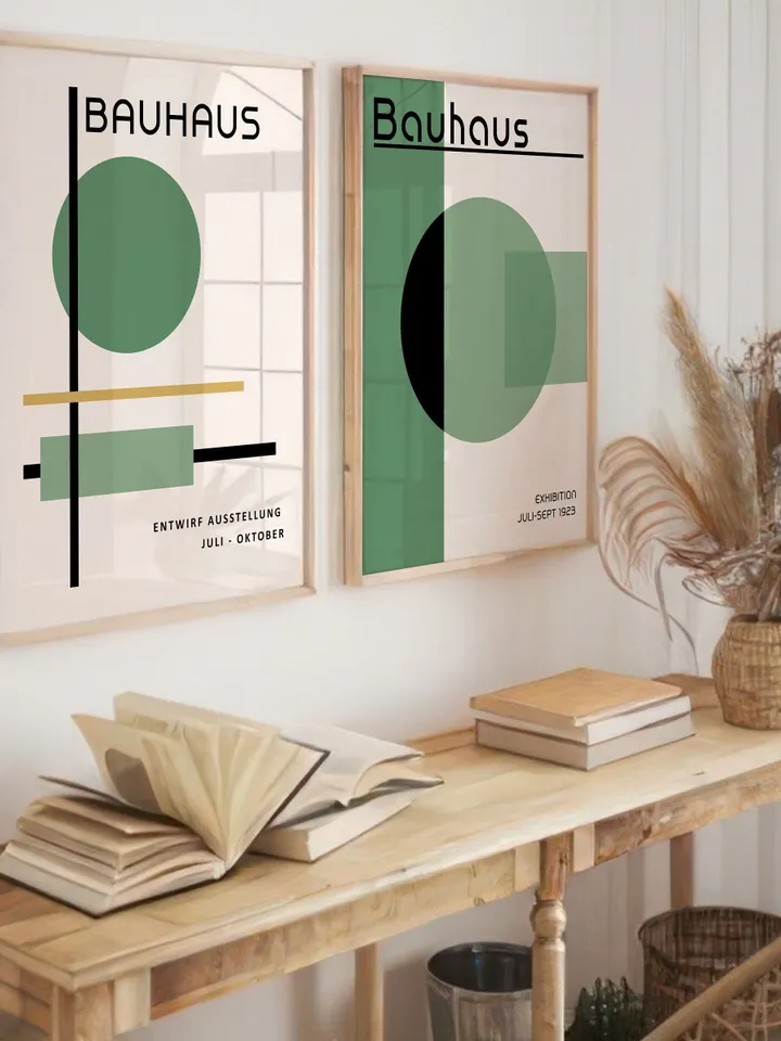 Bauhaus poster set of 8, premium printable, wall art prints, mid century modern, minimalist abstract geometric bundle, digital download arts