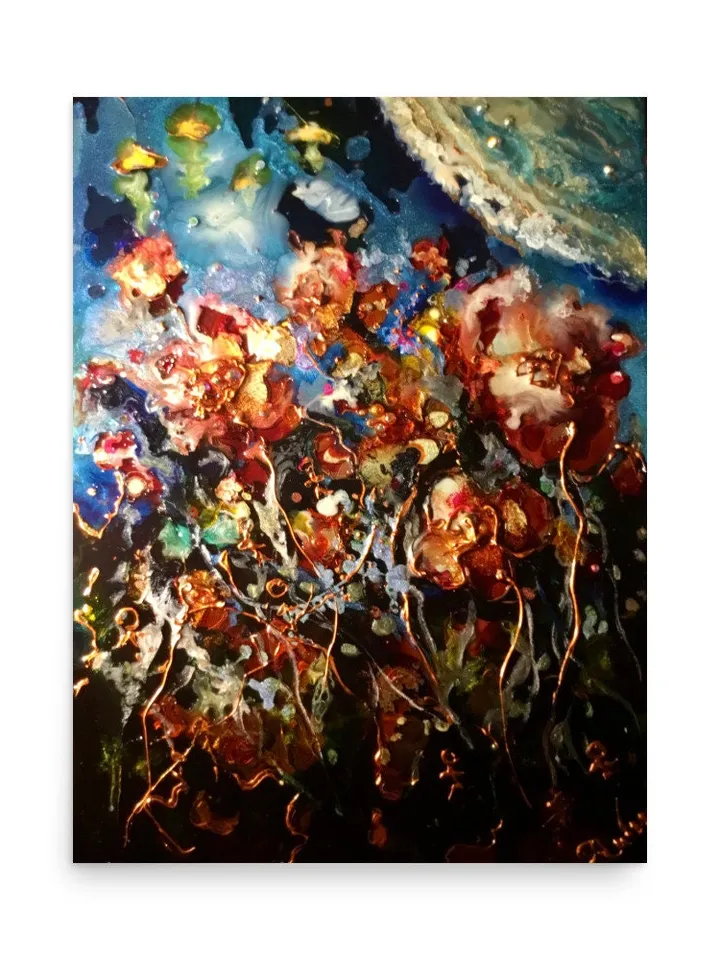 Foreign flowers fantasy Photo paper poster made with my original glass artwork