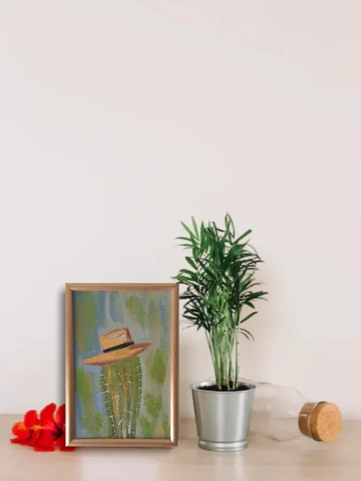 Cactus oil painting Cactus hat art