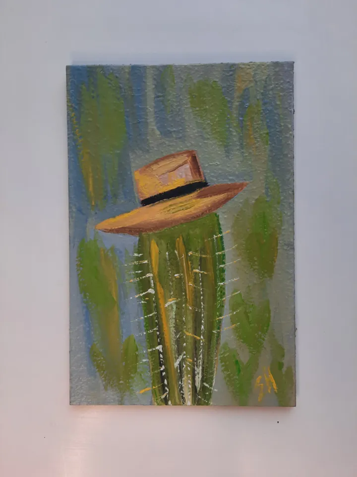Cactus oil painting Cactus hat art