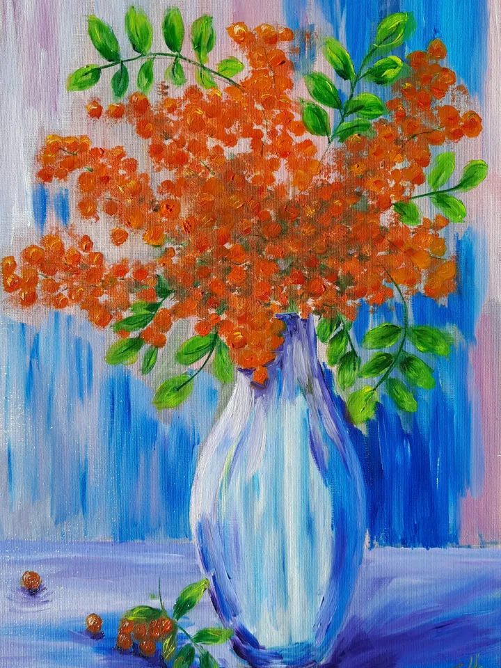 Rowan in a vase oil painting
