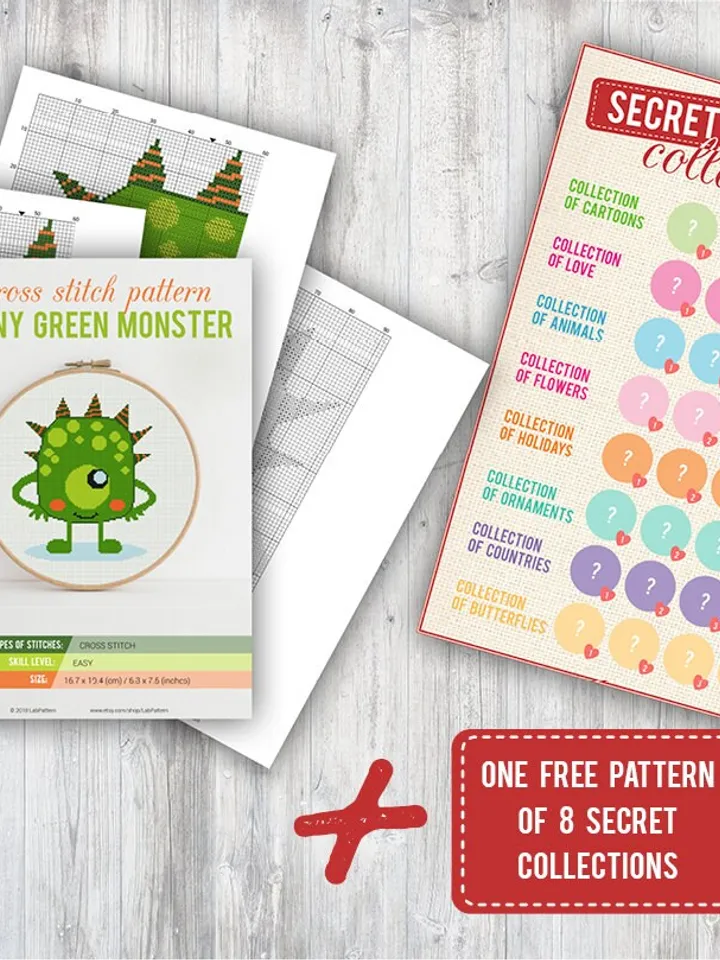Cross stitch pattern Funny Green Monster Cross stitch pattern Kids Monster PDF Format Instant Download Home decor Modern