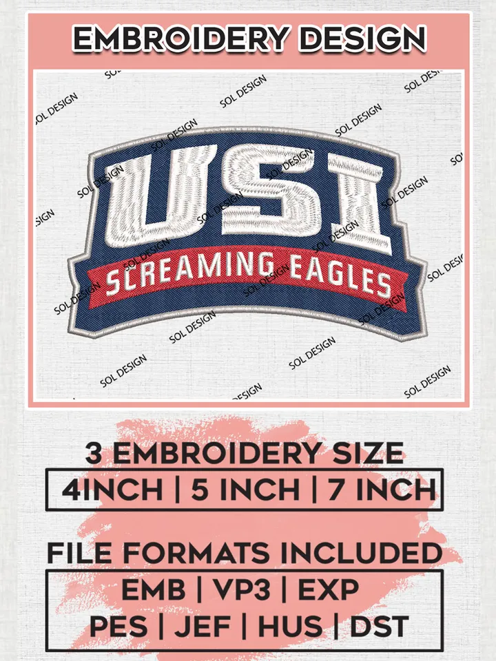 USI Screaming Eagles Team Word Logo Embroidery Design Files, NCAA Southern Indiana Screaming Eagles Machine Embroidery, NCAA Teams, 3 sizes, NCAA Machine embroidery designs, Digital Download