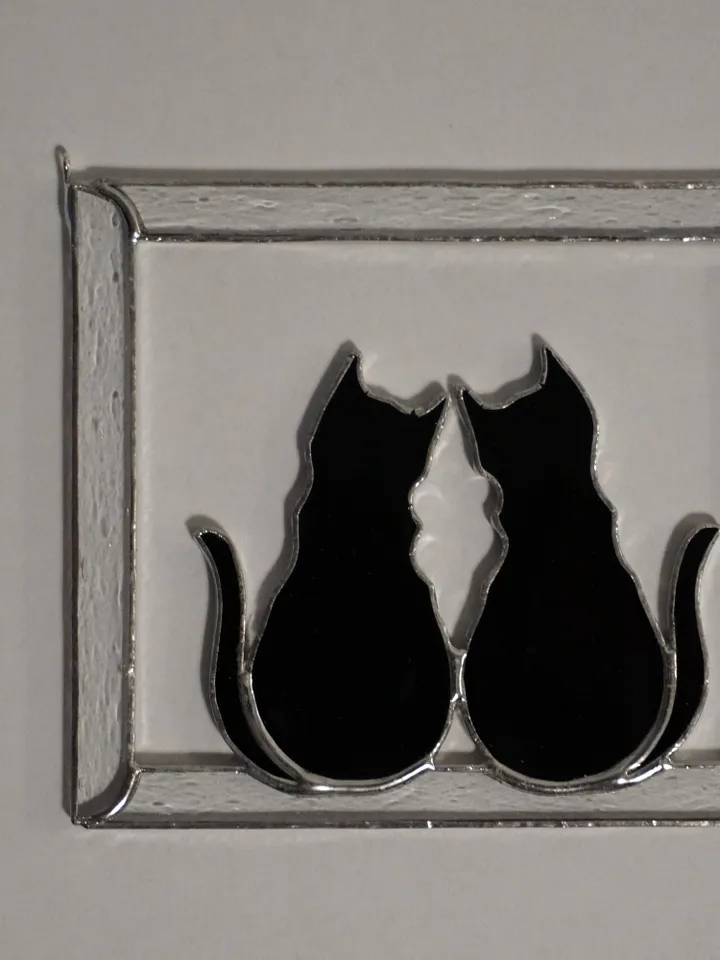 Two Black Cats in Frame Stained glass window hanging Suncatcher . Gift for animal lover , pet loss memorial