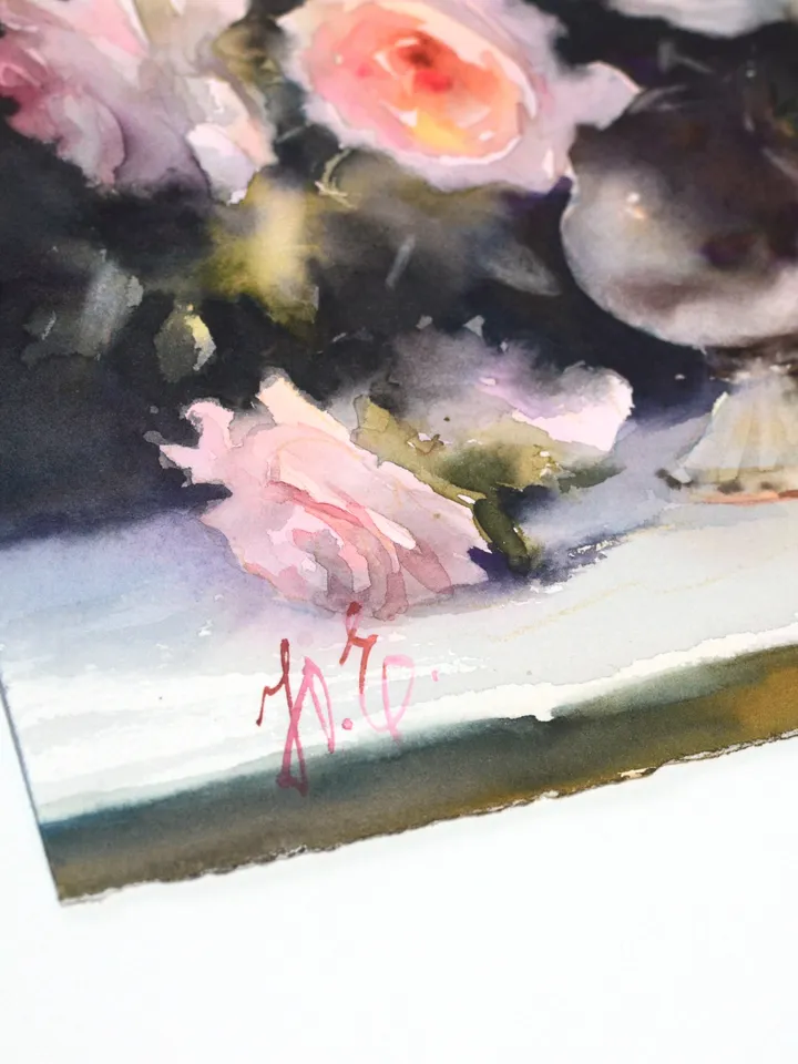 Original painting David Austin roses in watercolor