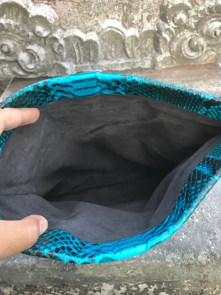 Genuine python skin blue turquise snakeprint envelope clutch| Foldover Woman Summer Purse | Elegant Classy Clutch bag | Snakeskin small bag