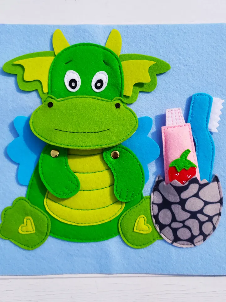 Clean teeth Dino's Quiet book Pattern pdf, Felt book pattern svg, Baby Soft book tutorial, Busy book sewing ideas for kids 2, 3, 4 year old