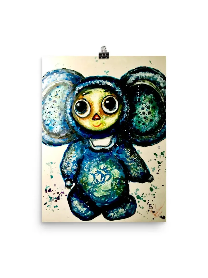 Cheburashka Photo paper poster made with my original mix media painting,kids room decoration,unique design wall decor,special children gift